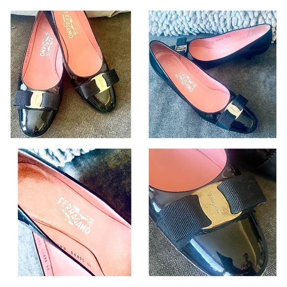 Salvatore Ferragamo Black Patent Leather Vara Bow Shoes 8.5 AA - Picture 9 of 10